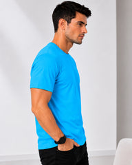 Men's Aqua Blue  Crew Neck T-Shirt - Gold Finish Cotton | EPG