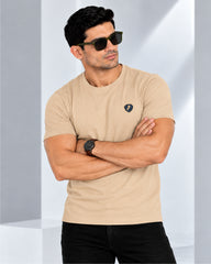 Men's Beige Crew Neck T-Shirt - Gold Finish Cotton | EPG