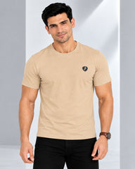 Men's Beige Crew Neck T-Shirt - Gold Finish Cotton | EPG