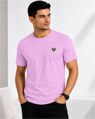 Men's Lilac Crew Neck T-Shirt - Gold Finish Cotton | EPG