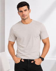 Men's Light Gray Crew Neck T-Shirt - Gold Finish Cotton | EPG