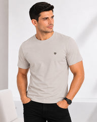Men's Light Gray Crew Neck T-Shirt - Gold Finish Cotton | EPG