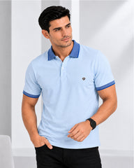 EPG MOJOVO Lycra Cotton Men's Polo T Shirt -  Lite Sky Blue