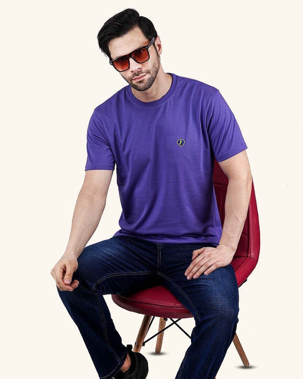 Men's Mauve Crew Neck T-Shirt - Gold Finish Cotton | EPG