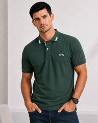 EPG Half Sleeve's Pure Cotton Men's Polo T Shirt - Bottle Green