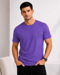 Men's Mauve Crew Neck T-Shirt - Gold Finish Cotton | EPG
