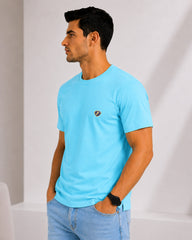 Men's Sky Blue  Crew Neck T-Shirt - Gold Finish Cotton | EPG