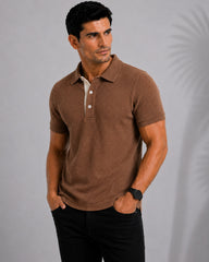 Coffee Latte Cotton Fabdot Structure Fabric  Men's Classic Collar Polo