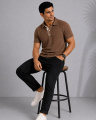 Coffee Latte Cotton Fabdot Structure Fabric  Men's Classic Collar Polo