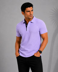 Ocean Blue  Cotton Fabdot Structure Fabric  Men's Classic Collar Polo