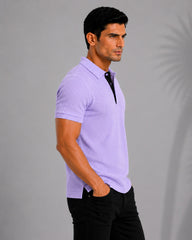 Ocean Blue  Cotton Fabdot Structure Fabric  Men's Classic Collar Polo