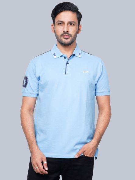 EPG Half Sleeve's Pure Cotton Men's Polo ( Collar) T shirt -   Sky Blue color