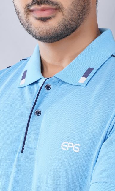 EPG Half Sleeve's Pure Cotton Men's Polo ( Collar) T shirt -   Sky Blue color