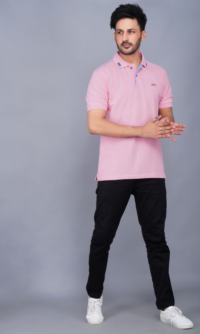 EPG Half Sleeve's Pure Cotton Men's Polo T Shirt - Lite Pink