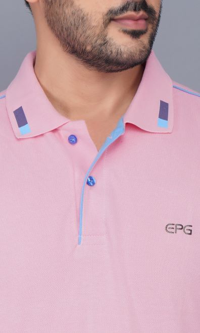 EPG Half Sleeve's Pure Cotton Men's Polo T Shirt - Lite Pink