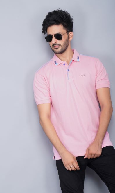 EPG Half Sleeve's Pure Cotton Men's Polo T Shirt - Lite Pink