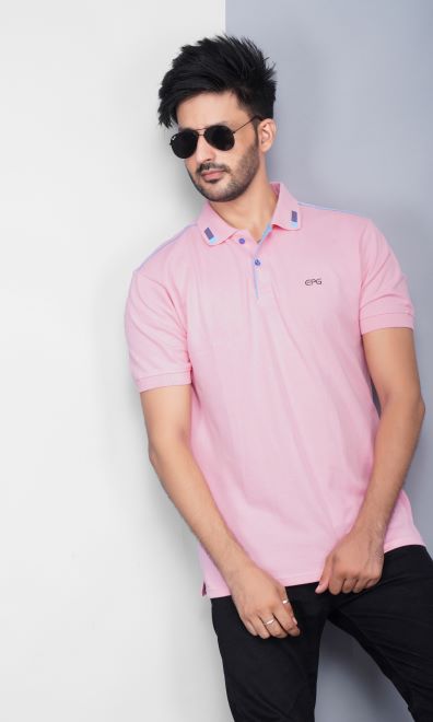 EPG Half Sleeve's Pure Cotton Men's Polo T Shirt - Lite Pink