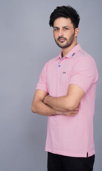 EPG Half Sleeve's Pure Cotton Men's Polo T Shirt - Lite Pink