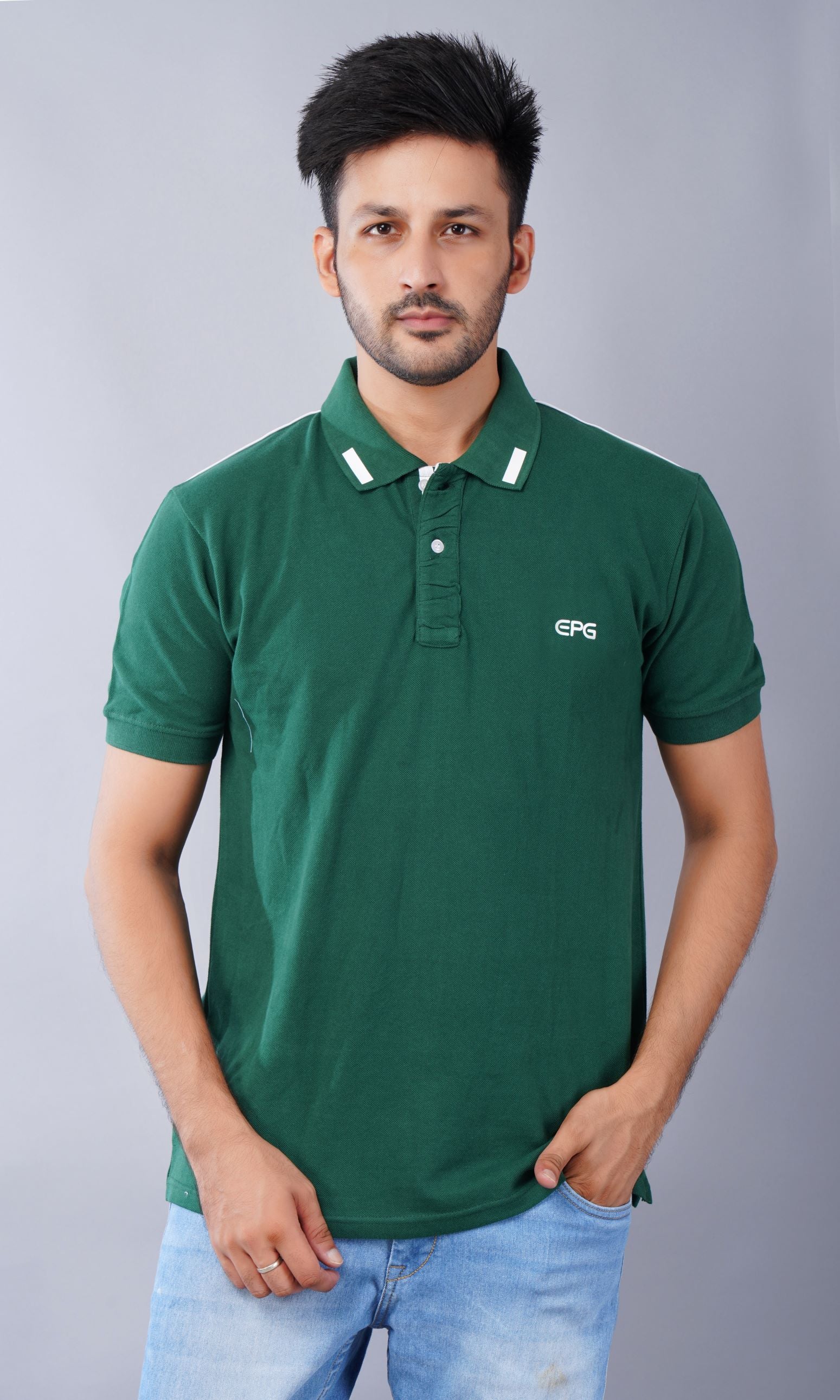 EPG Half Sleeve's Pure Cotton Men's Polo T Shirt - Bottle Green