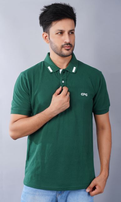 EPG Half Sleeve's Pure Cotton Men's Polo T Shirt - Bottle Green