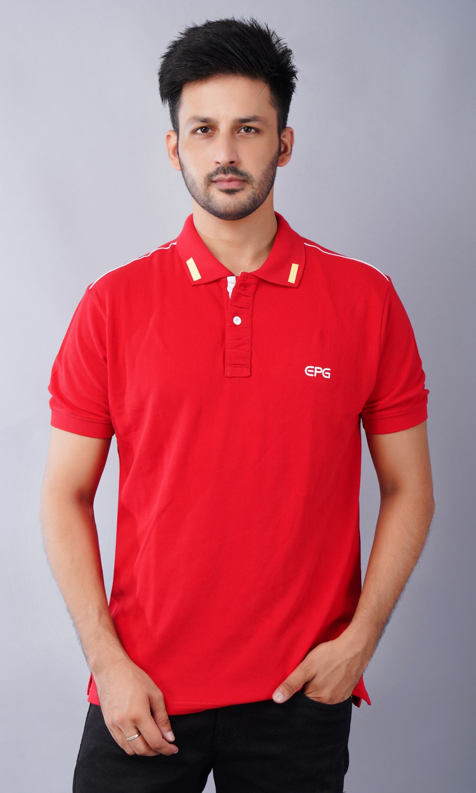 EPG Half Sleeve Pure Cotton Men's Polo (Collar )T Shirt  - Red