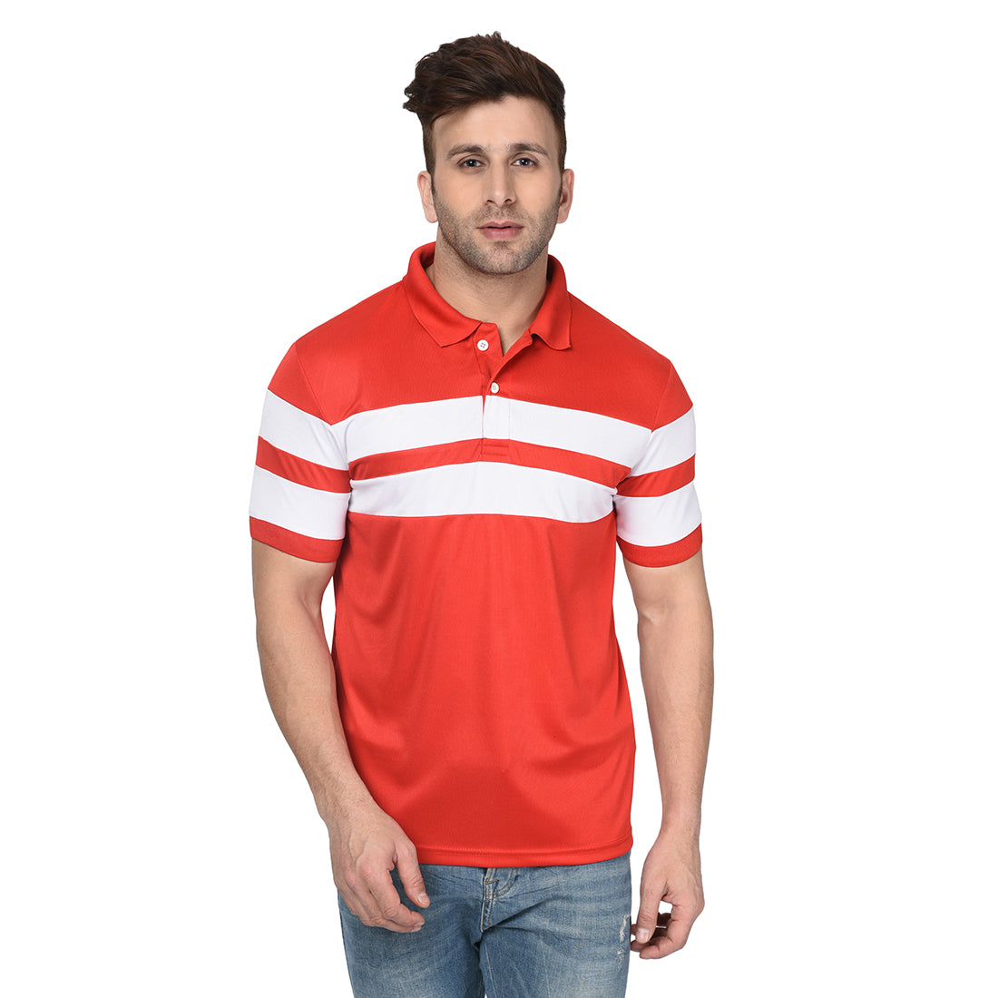 EPG Pure Cotton  Men's   Panel Polo Sports  T-shirt - Red color