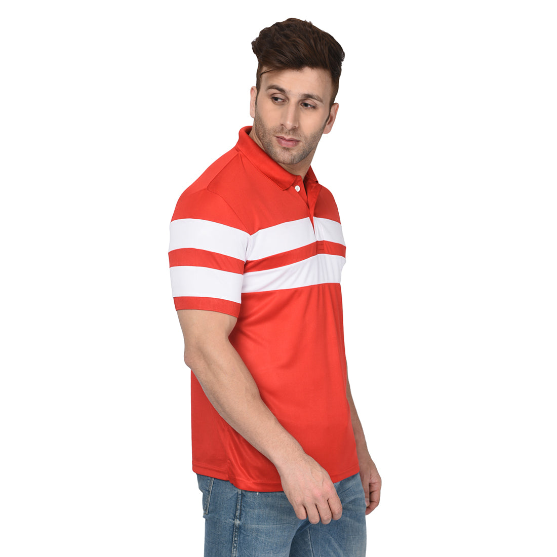 EPG Pure Cotton  Men's   Panel Polo Sports  T-shirt - Red color