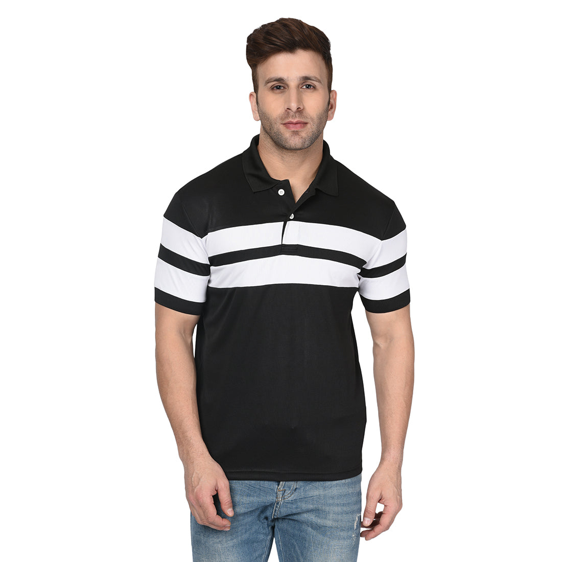 EPG Pure Cotton  Men's  Panel Polo  Sports T-shirt - Black color