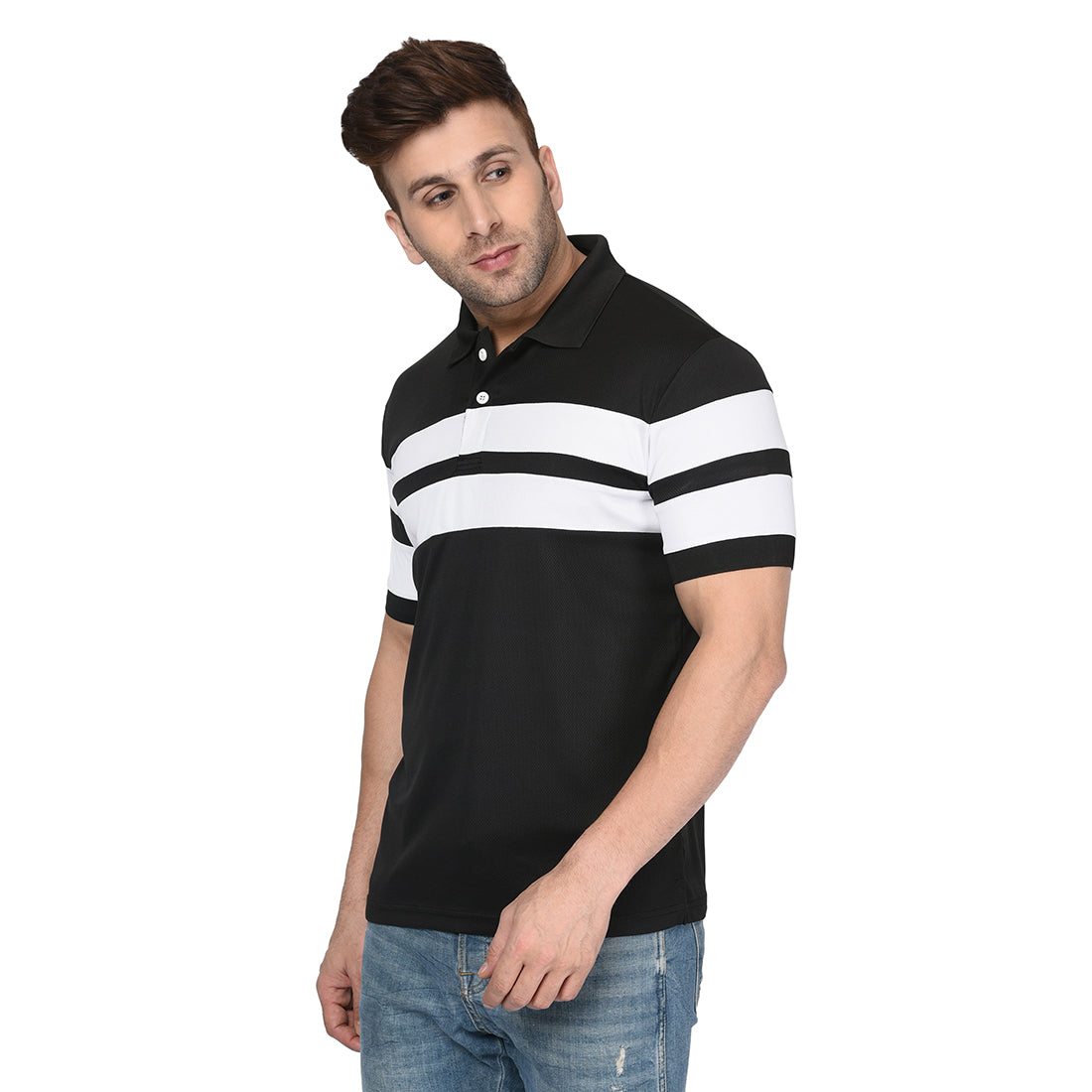 EPG Pure Cotton  Men's  Panel Polo  Sports T-shirt - Black color