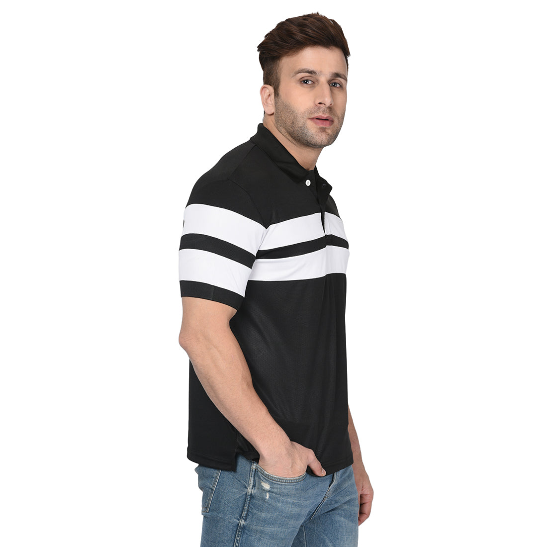 EPG Pure Cotton  Men's  Panel Polo  Sports T-shirt - Black color