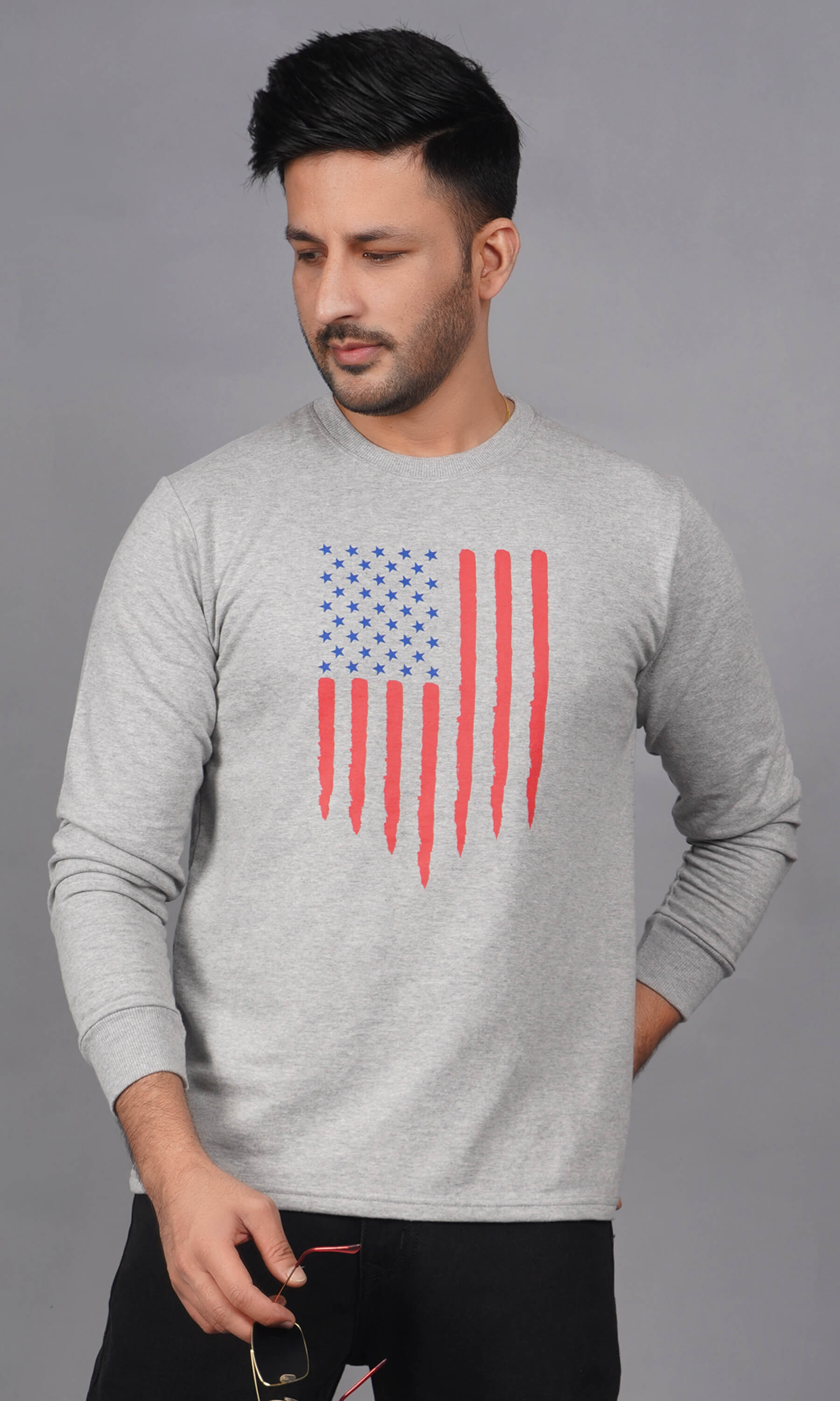 EPG Men's Pure Cotton French Terry Full Sleeve Sweat Shirt - Grey Melange