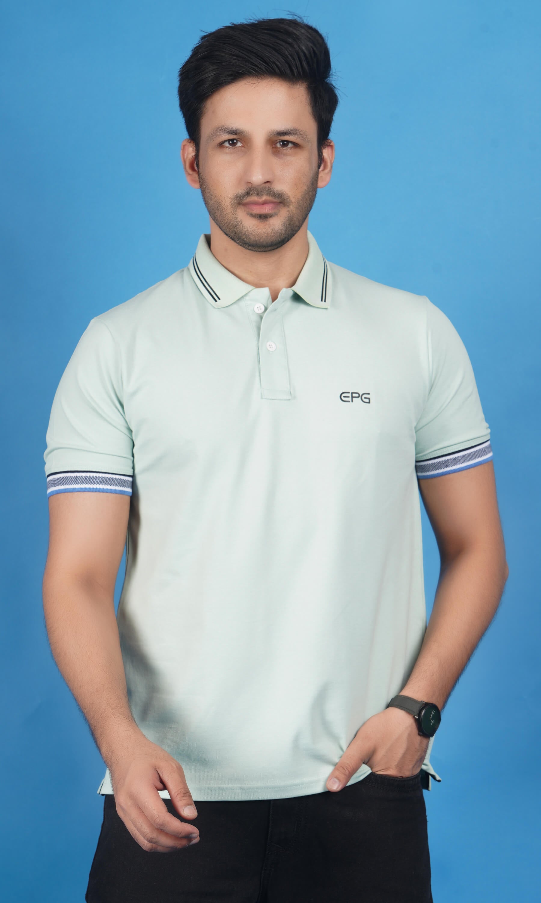 EPG Men's Cotton Lycra Polo T Shirt - Pistachio