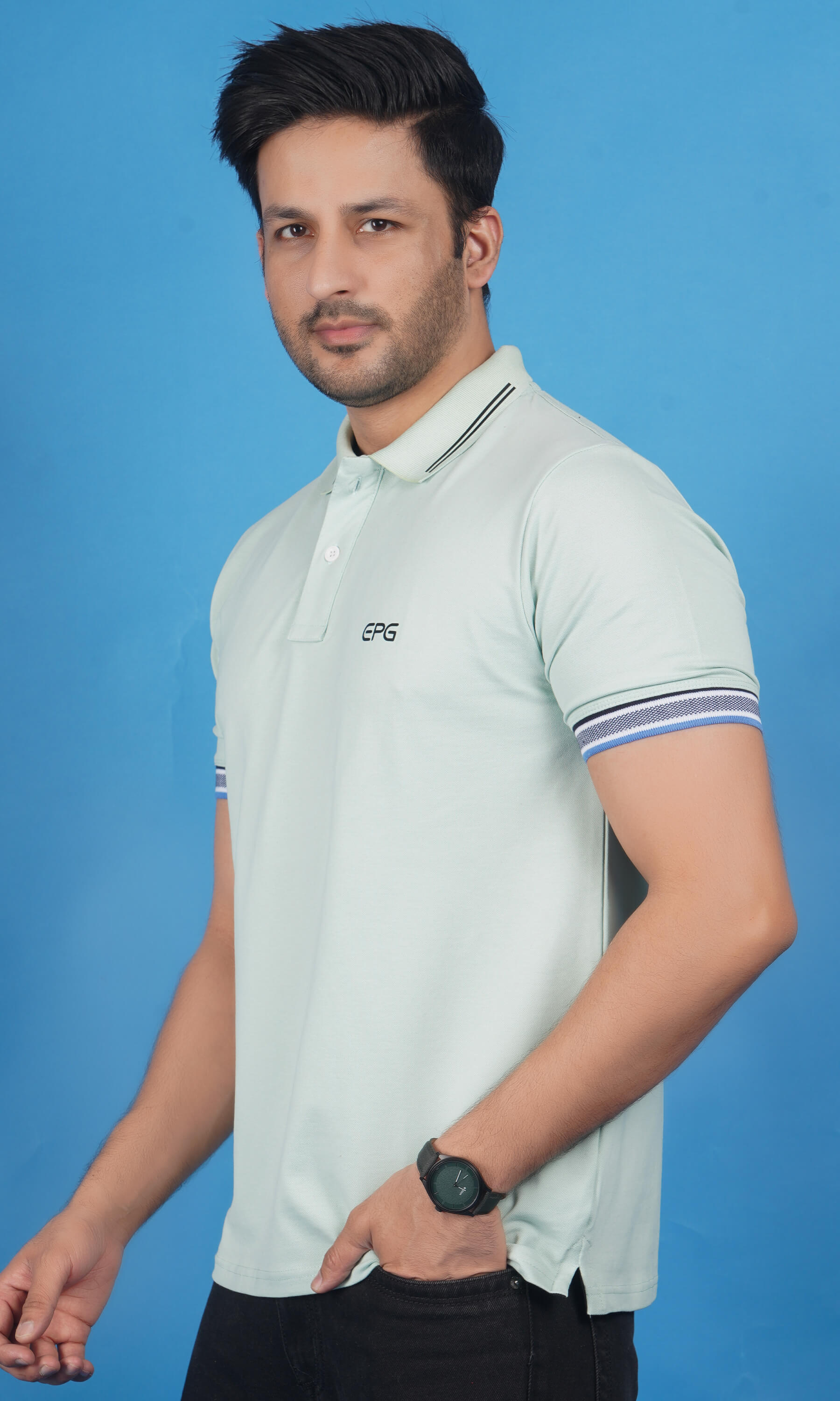 EPG Men's Cotton Lycra Polo T Shirt - Pistachio