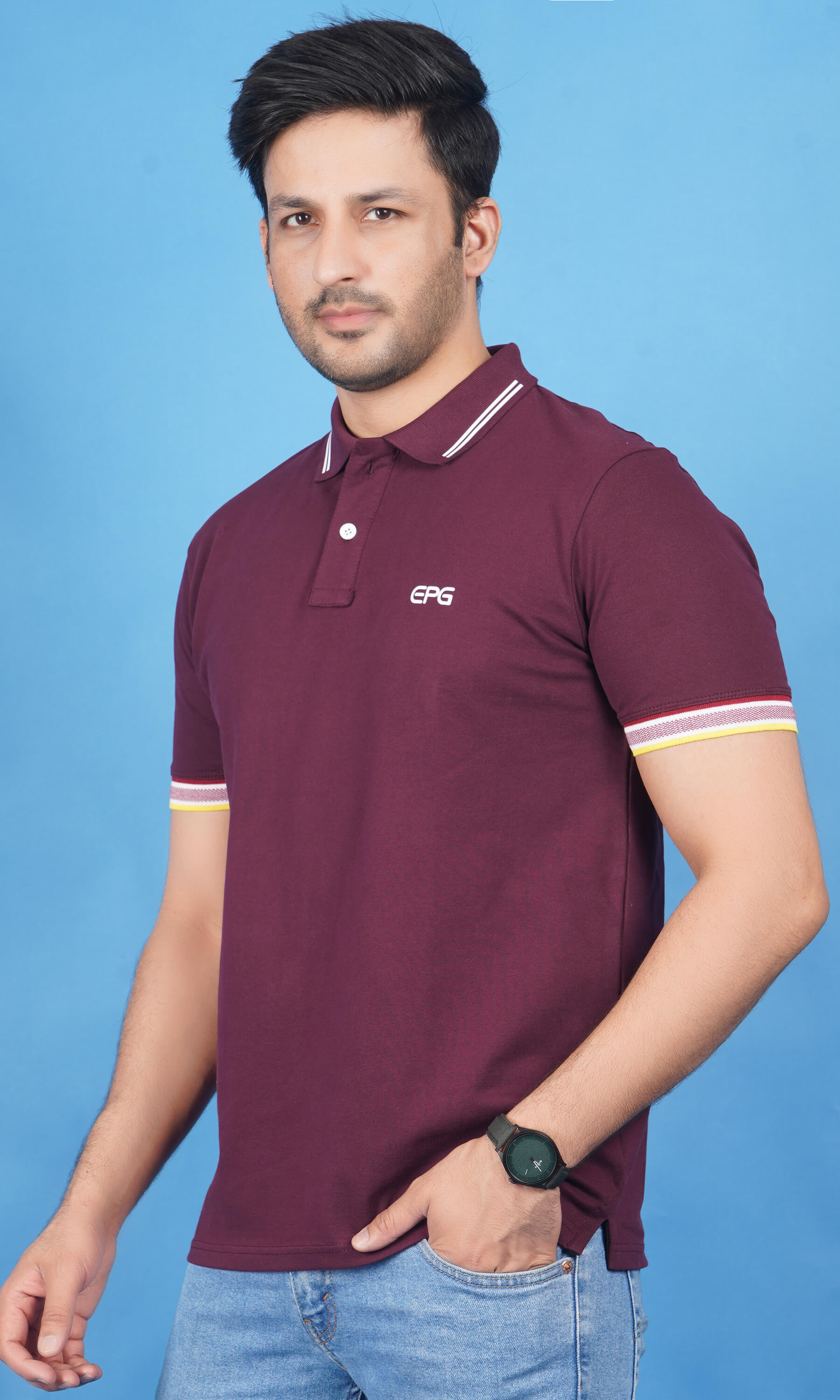 EPG Cotton Lycra Men's Polo T Shirt - Wine