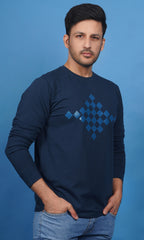 EPG Men's Lycra Cotton French Terry Full Sleeve's Sweat Shirt - Denim Blue