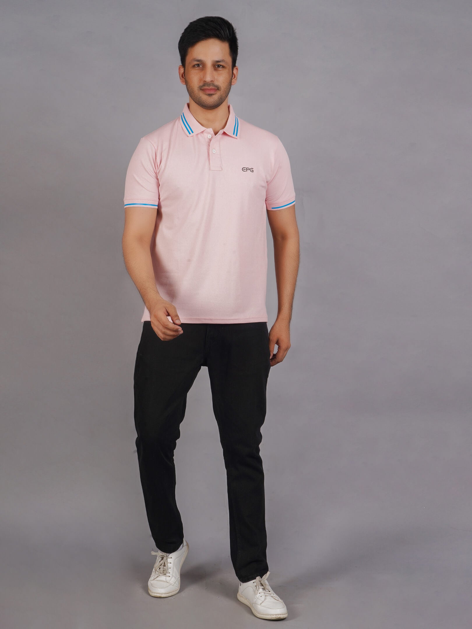 EPG Men's Cotton Lycra Polo T Shirt - Lite Pink