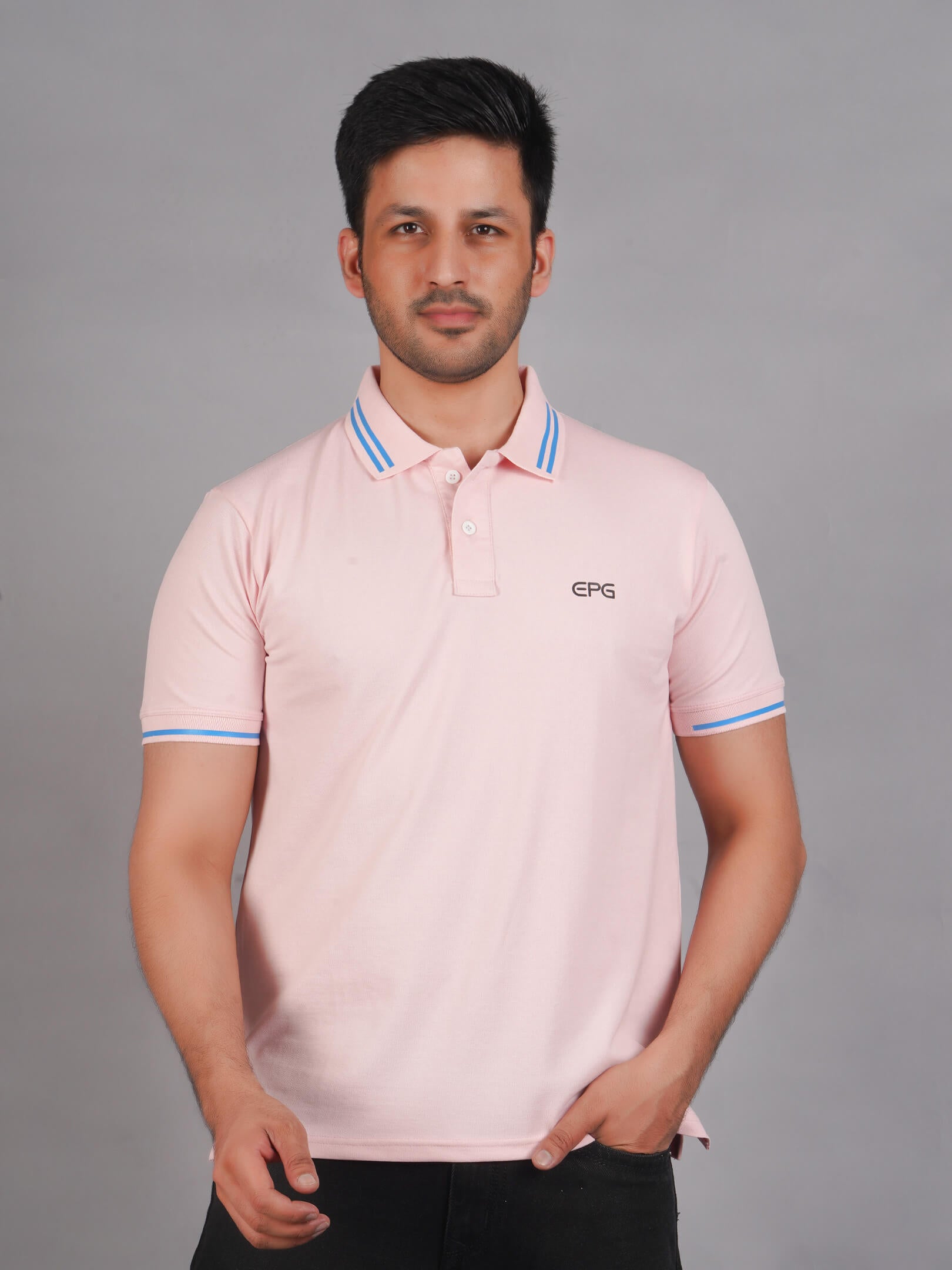 EPG Men's Cotton Lycra Polo T Shirt - Lite Pink