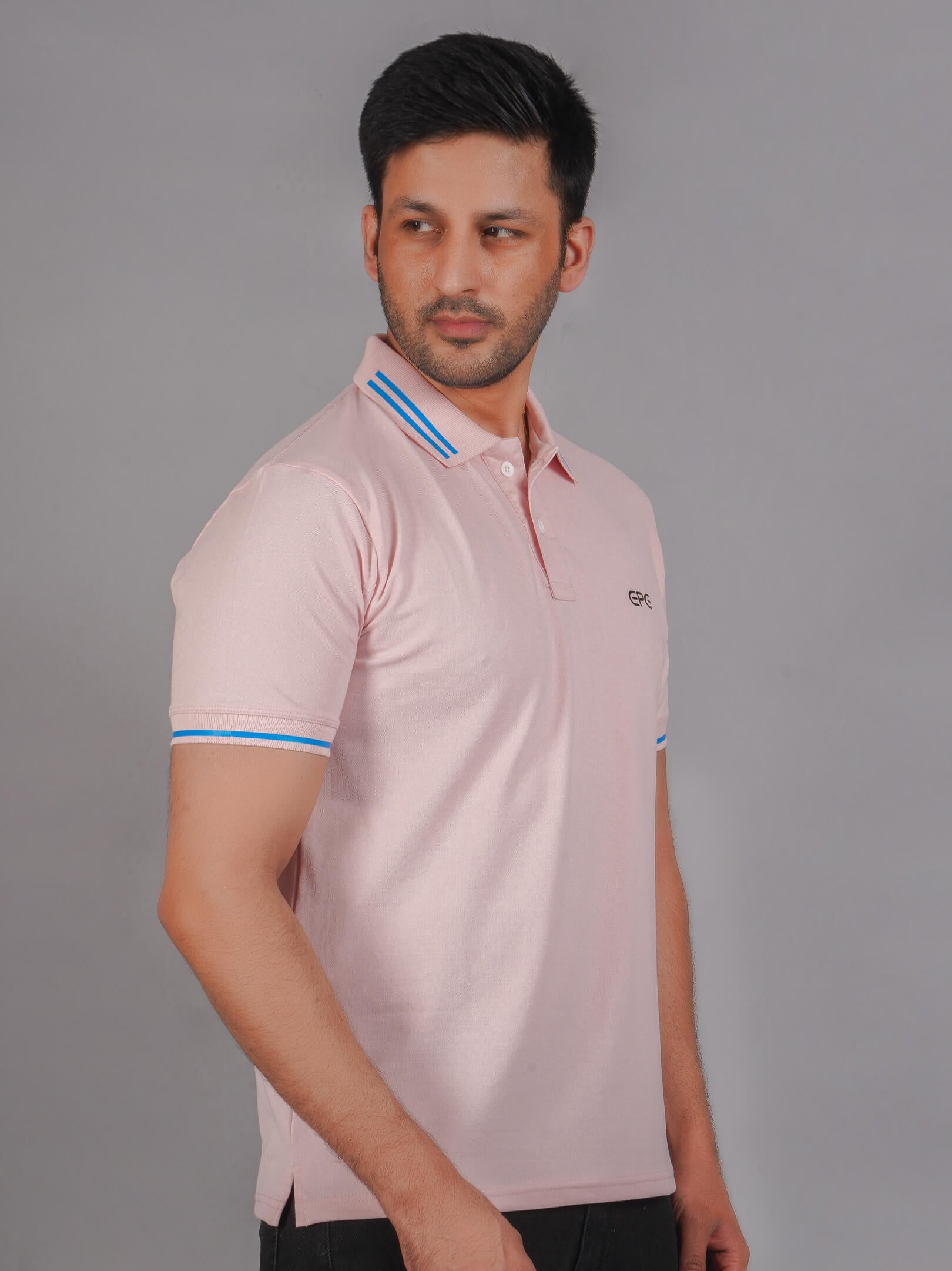 EPG Men's Cotton Lycra Polo T Shirt - Lite Pink