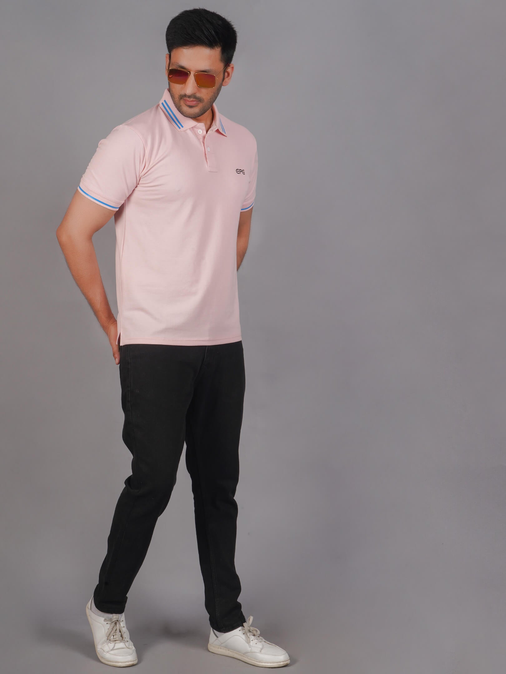 EPG Men's Cotton Lycra Polo T Shirt - Lite Pink