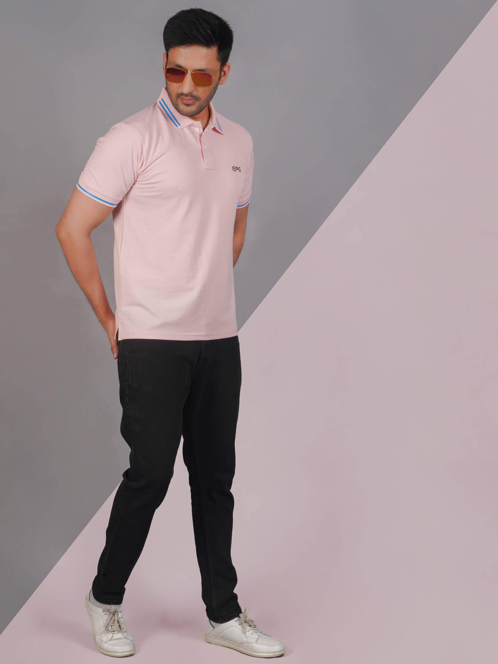 EPG Men's Cotton Lycra Polo T Shirt - Lite Pink