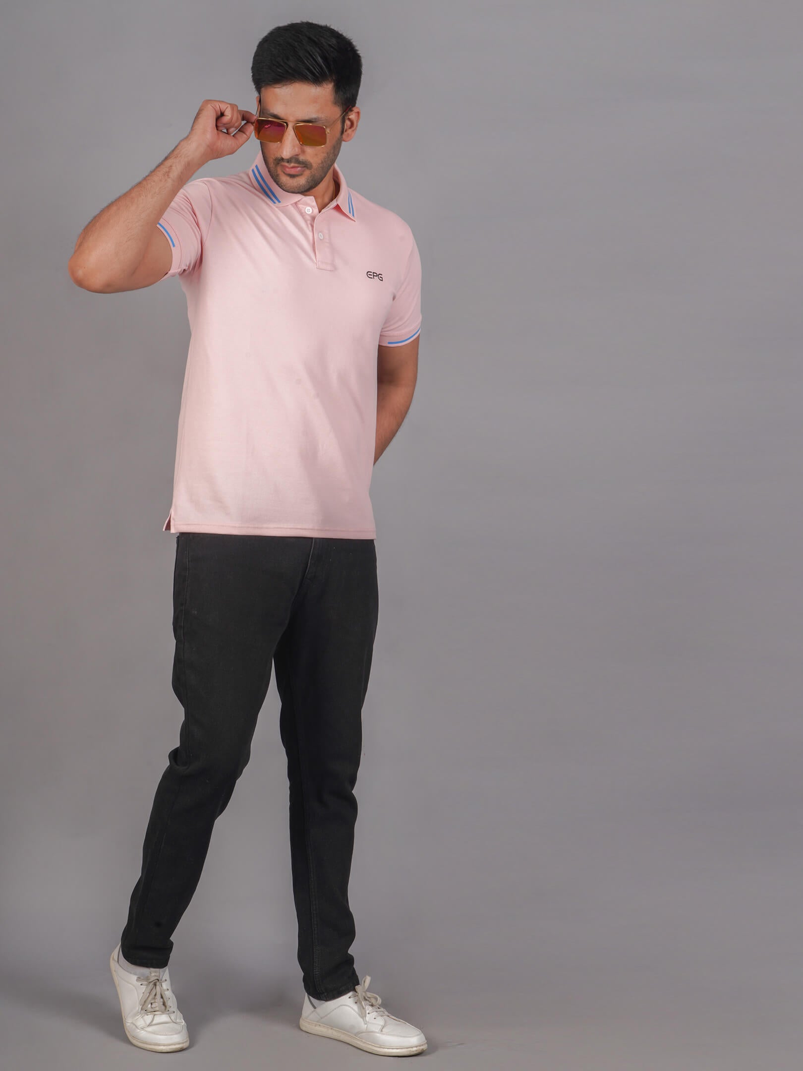 EPG Men's Cotton Lycra Polo T Shirt - Lite Pink