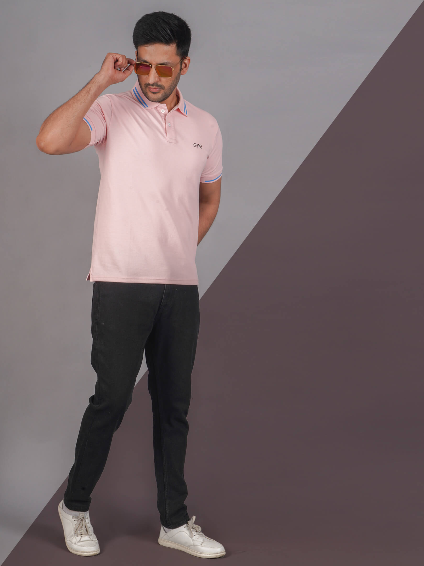 EPG Men's Cotton Lycra Polo T Shirt - Lite Pink