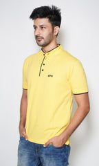 EPG Pure Cotton Men's Mandarin Collar Cotton T-shirt - Yellow