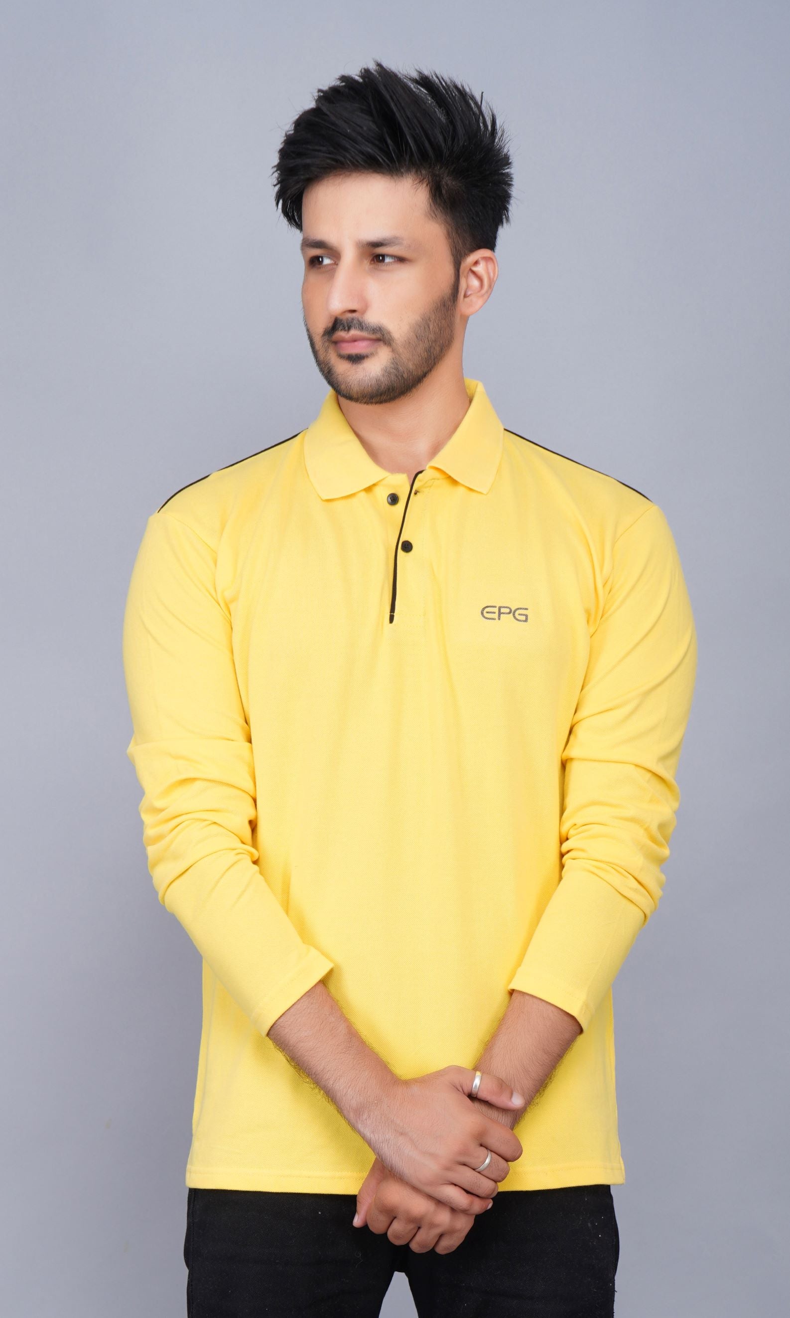 EPG Pure Cotton Full Sleeve's Men's Polo (Collar) T Shirt - Yellow