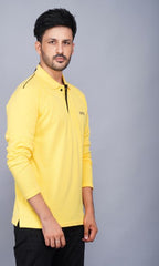 EPG Pure Cotton Full Sleeve's Men's Polo (Collar) T Shirt - Yellow