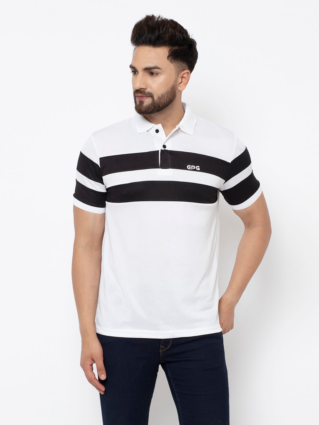 EPG Pure Cotton  Men's  Panel Polo Sports T-shirt - White color