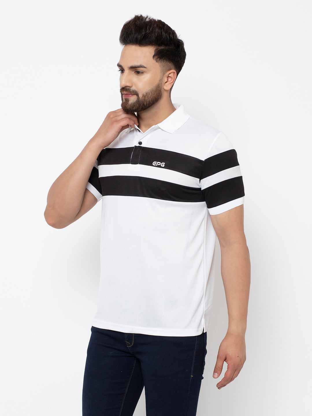 EPG Pure Cotton  Men's  Panel Polo Sports T-shirt - White color