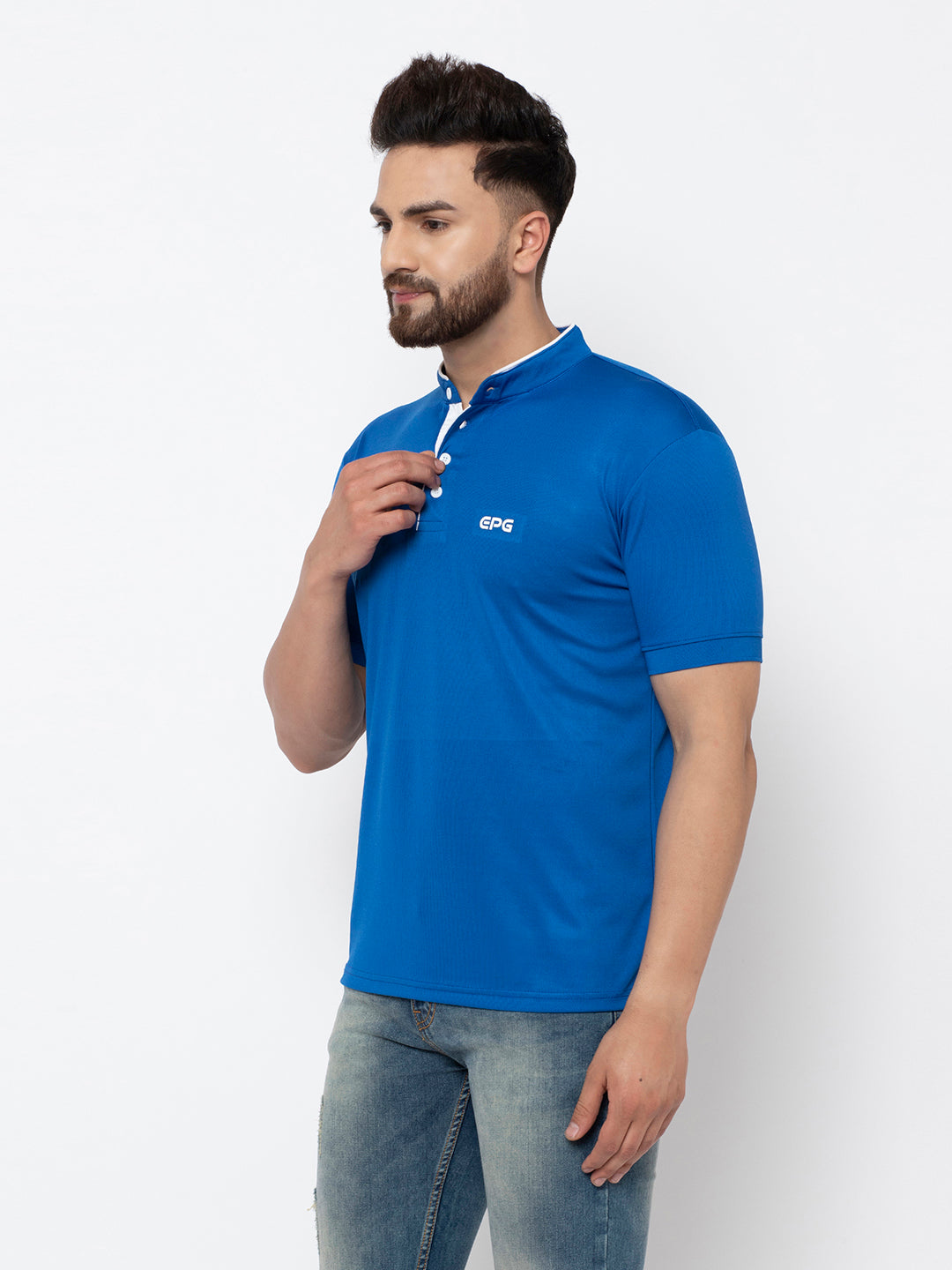 EPG Dry Fit (Polyester) Mandarin Collar Men's Sports T shirt -  Royal Blue color