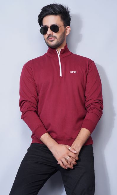 EPG Pure Cotton Fleece Men's Half Zip Jacket ( For Winters ) - Maroon