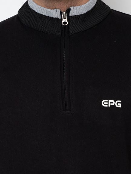 EPG Pure Cotton Fleece Men's Half Zip Jacket ( For Winters ) - Black